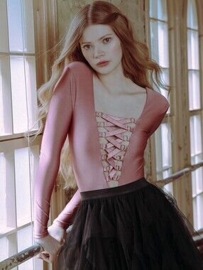 🔴SALE! NWT Blackmilk Pink Prima Ballerina Lace Up Plunge Neck Shimmery Bodysuit